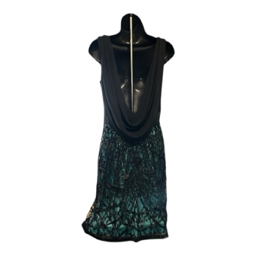 🖤 Black & Teal Beaded Cocktail Dress | Side Zipper | Elegant Evening Glam ✨ - Picture 4 of 9